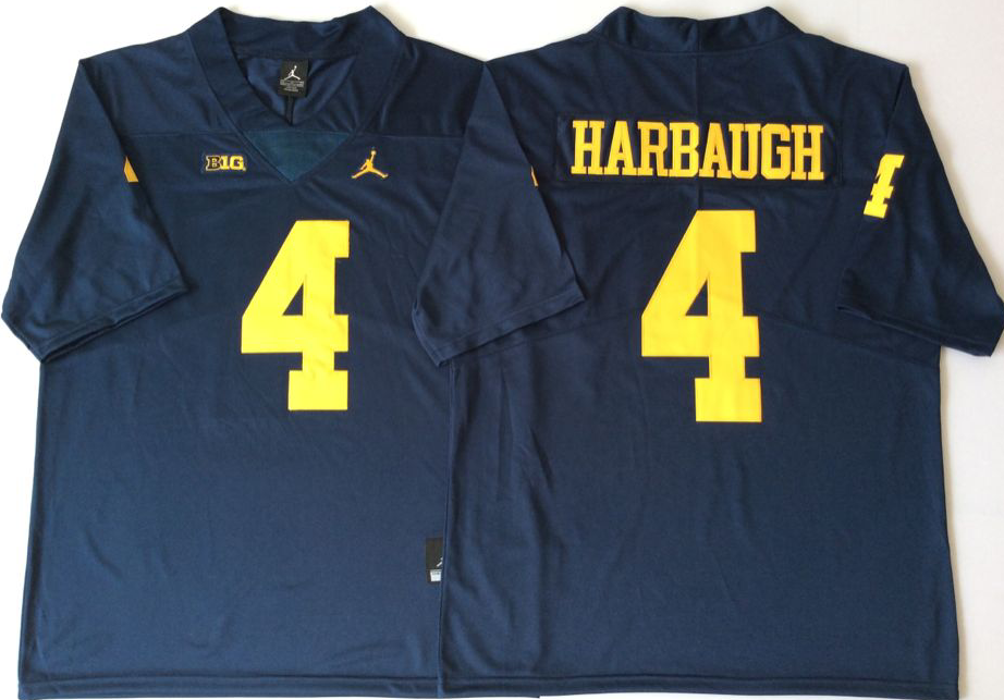 NCAA Men Michigan Wolverines Blue #4 HARBAUGH->ncaa teams->NCAA Jersey